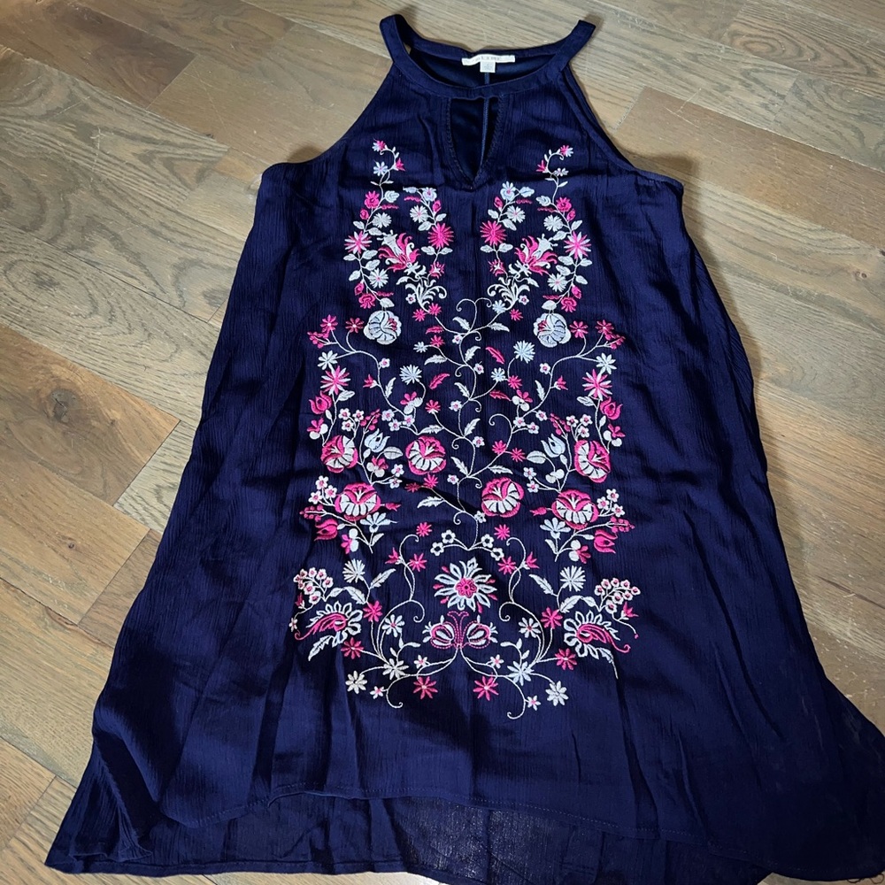 Miami Navy Blue Floral Embroidered Midi Dress sz Large